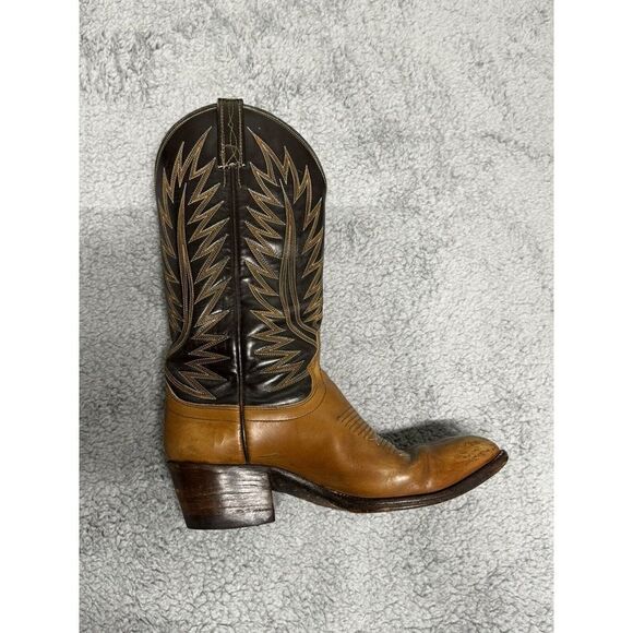Dan Post Men's Size 7.5 Two Tone Black Brown Leather Western Cowboy Boots - Picture 6 of 14